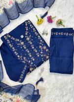 Pure Muslin Blue Traditional Wear Hand Work Readymade Kurti Set